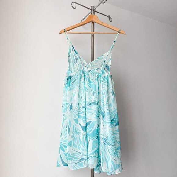 🌿 Turquoise Blue Sheer Midi Baby Doll Lingerie Dress w Floral Print - Picture 3 of 5